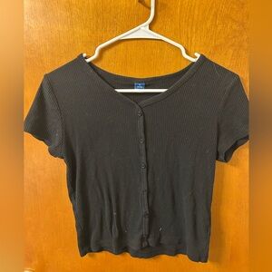 Old Navy Black Ribbed Button-Down Shirt